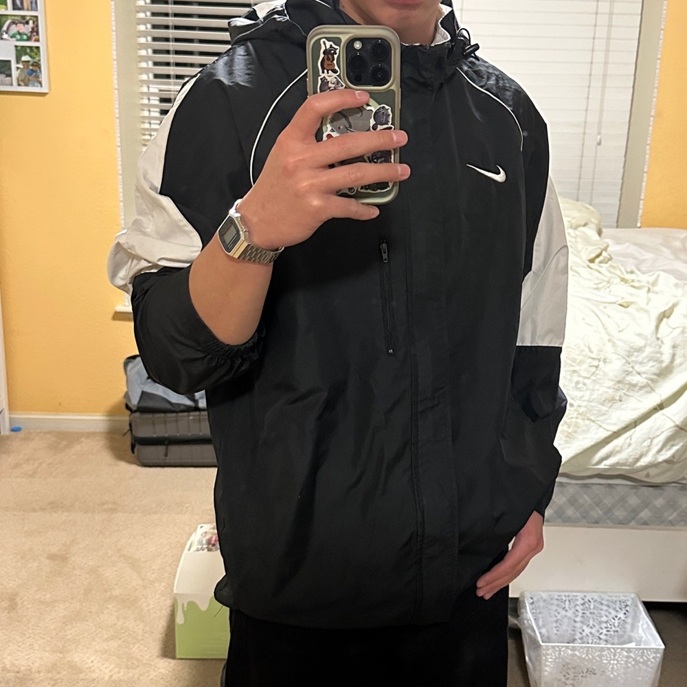 Vintage y2k Nike Men's Black and White Windbreaker Jacket
